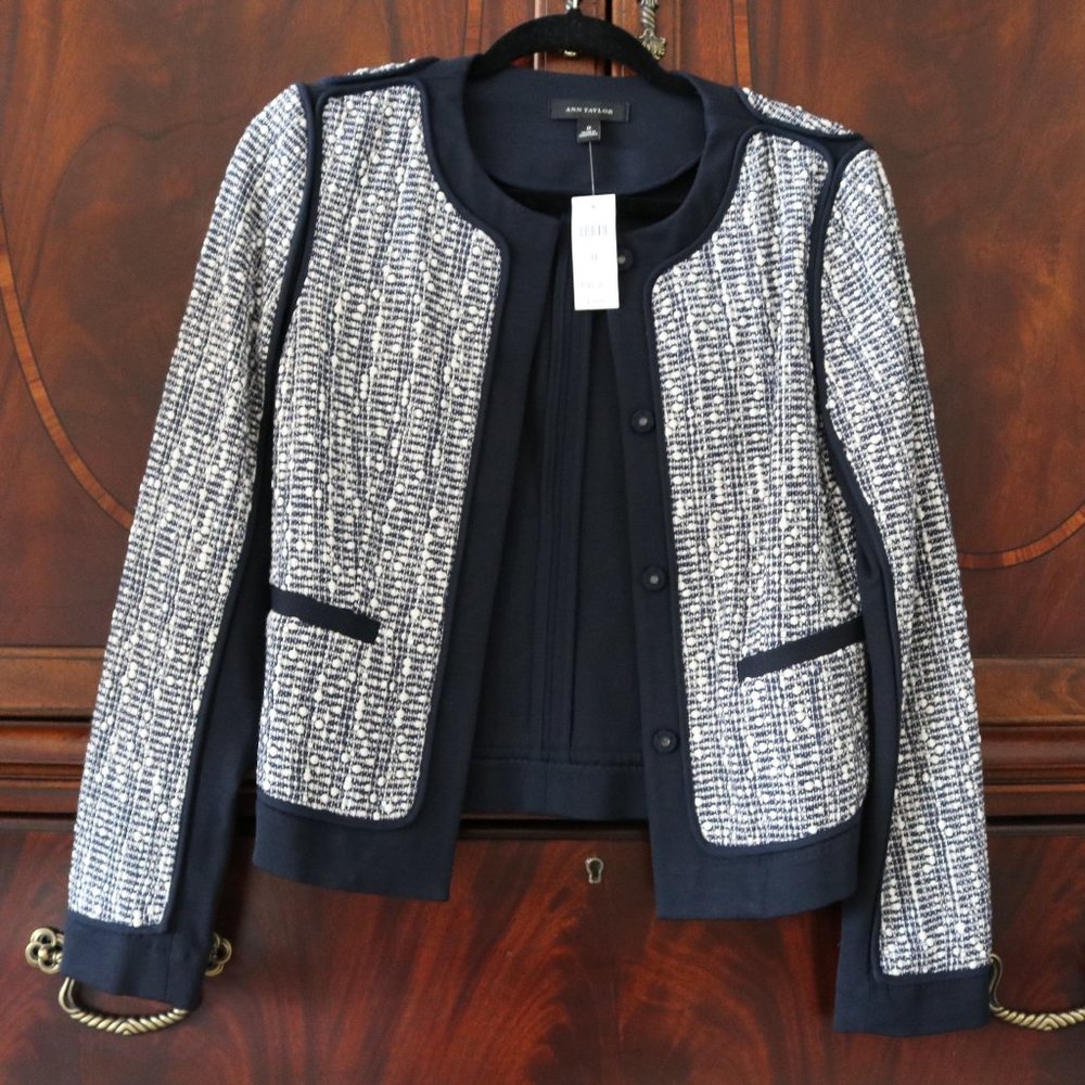 Ann Taylor Textured Navy Business Jacket